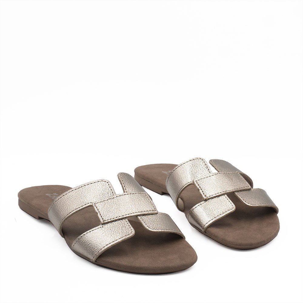 Rasteira Zatta H Couro Milena Prata Velho Dourado 4