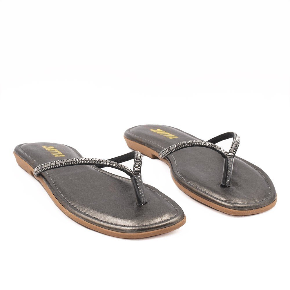 Rasteira  Zatta Brilho Tiane Chumbo Chumbo 5