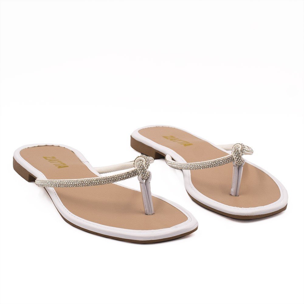 Rasteira Zatta de Dedo Nó Strass Samira  Branca Branco 5