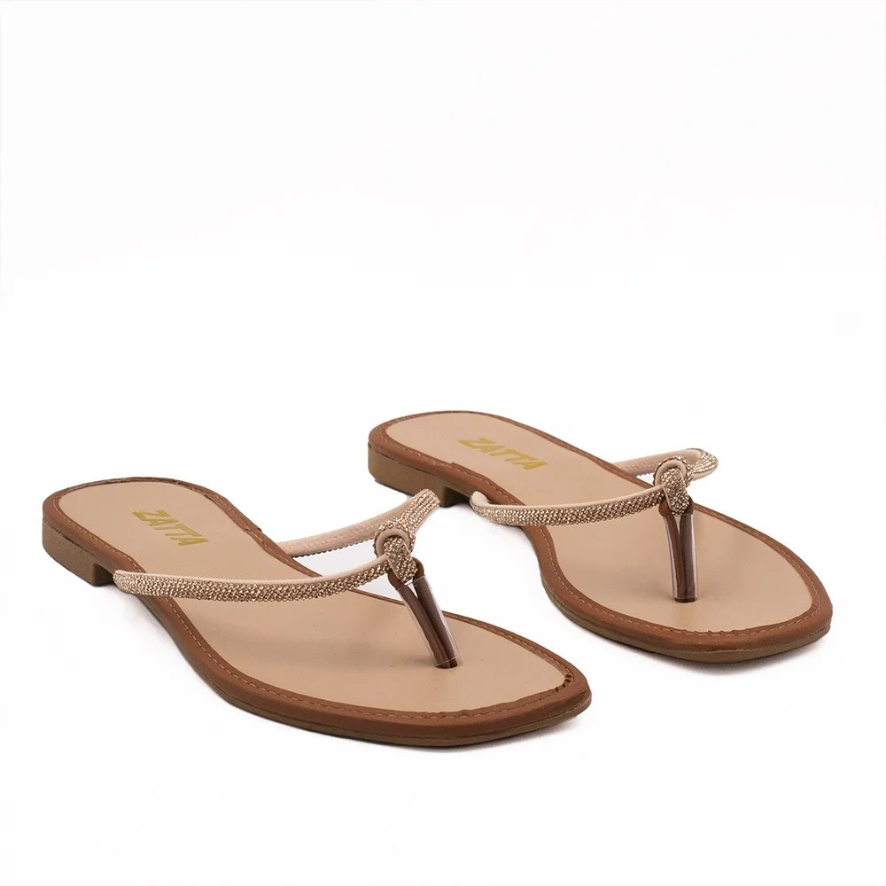 Rasteira Zatta de Dedo Nó Strass Samira  Caramelo Dourado 3