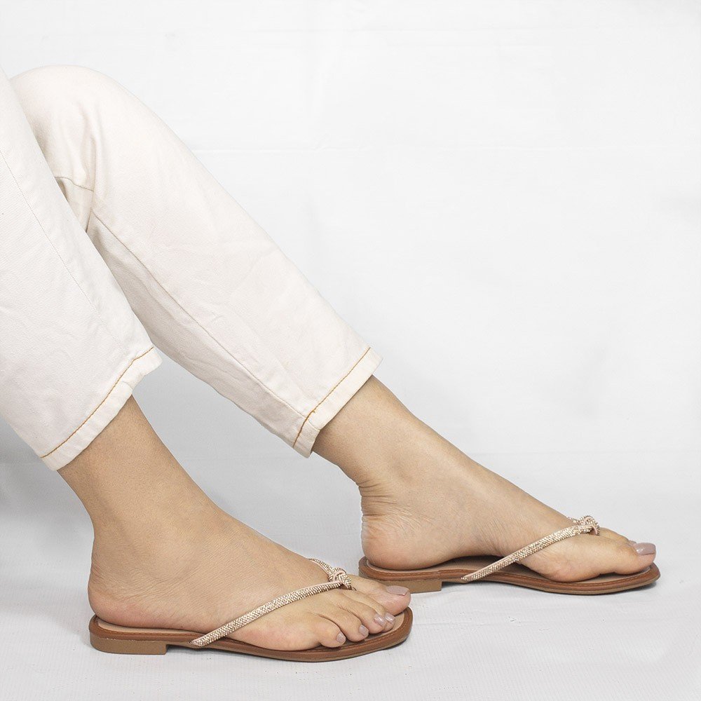 Rasteira Zatta de Dedo Nó Strass Samira  Caramelo Dourado 4