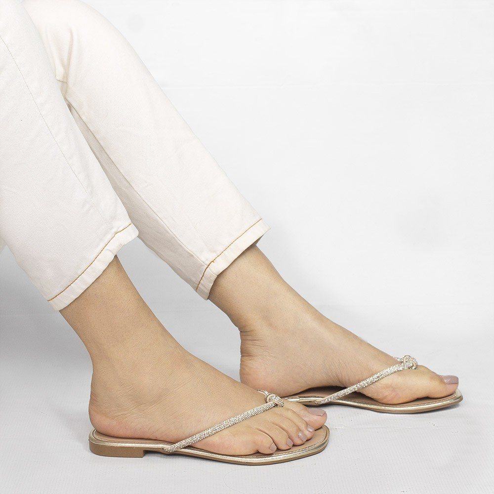 Rasteira Zatta de Dedo Nó Strass Samira  Dourada Dourado 2