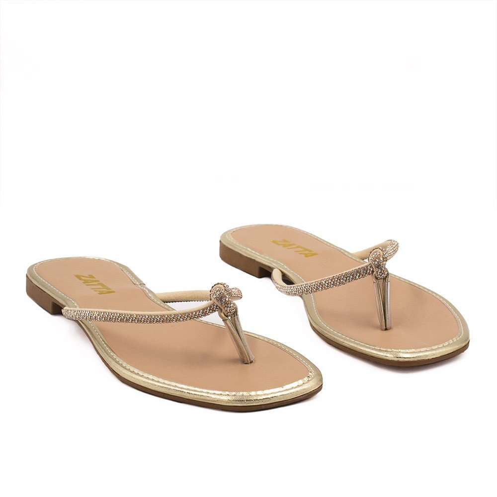 Rasteira Zatta de Dedo Nó Strass Samira  Dourada Dourado 3