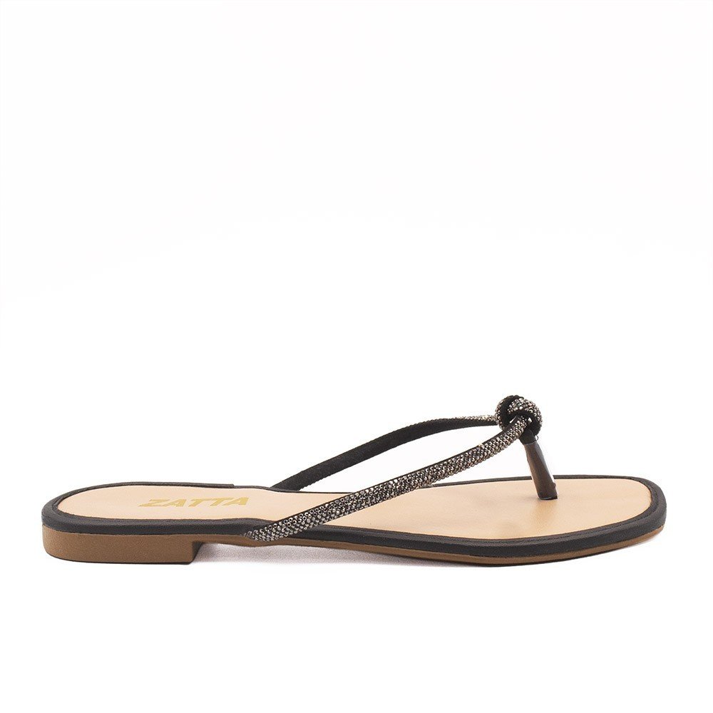 Rasteira Zatta de Dedo Nó Strass Samira  Preto