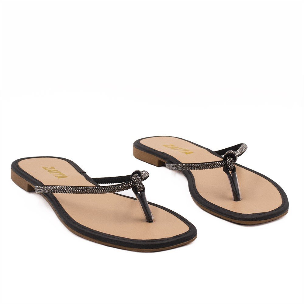 Rasteira Zatta de Dedo Nó Strass Samira  Preto Preto 4