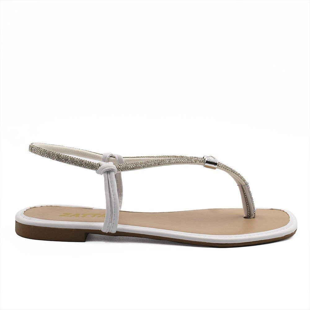 Rasteira Zatta Tira de Strass Antonieta Branca