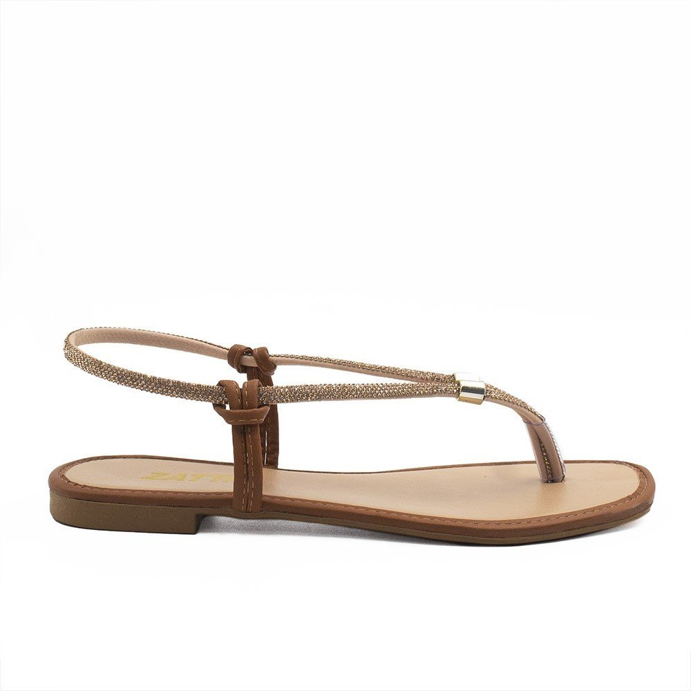 Rasteira Zatta Tira de Strass Antonieta Caramelo