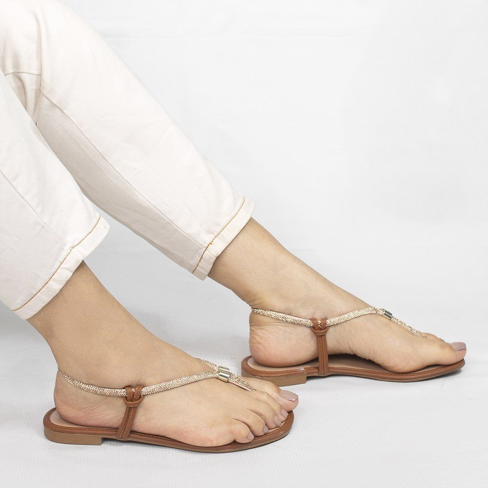 Rasteira Zatta Tira de Strass Antonieta Caramelo Marrom 2