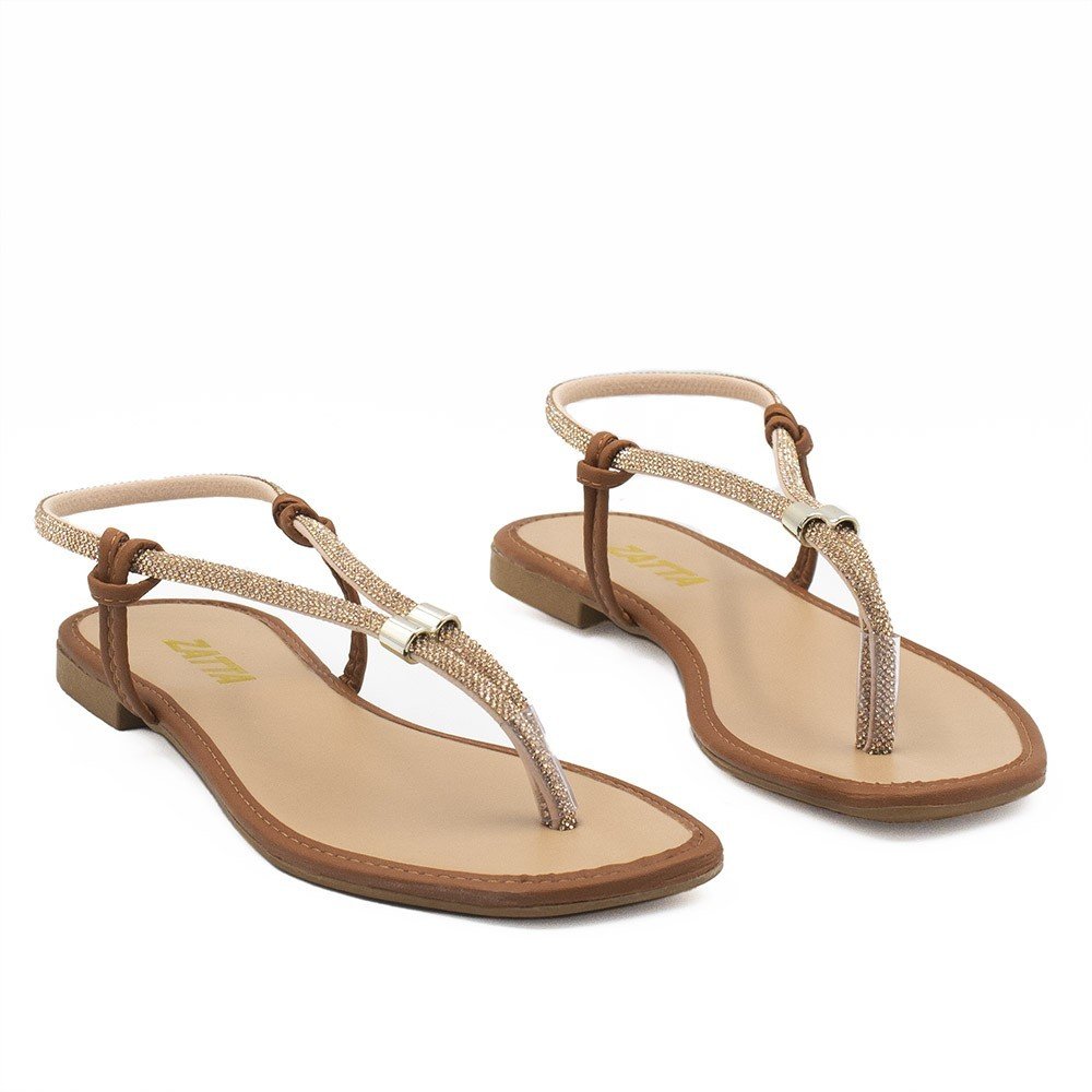 Rasteira Zatta Tira de Strass Antonieta Caramelo Marrom 3