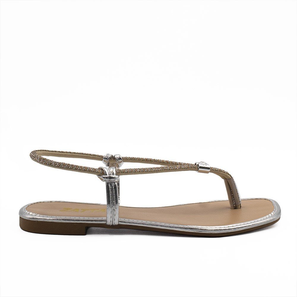 Rasteira Zatta Tira de Strass Antonieta Prata