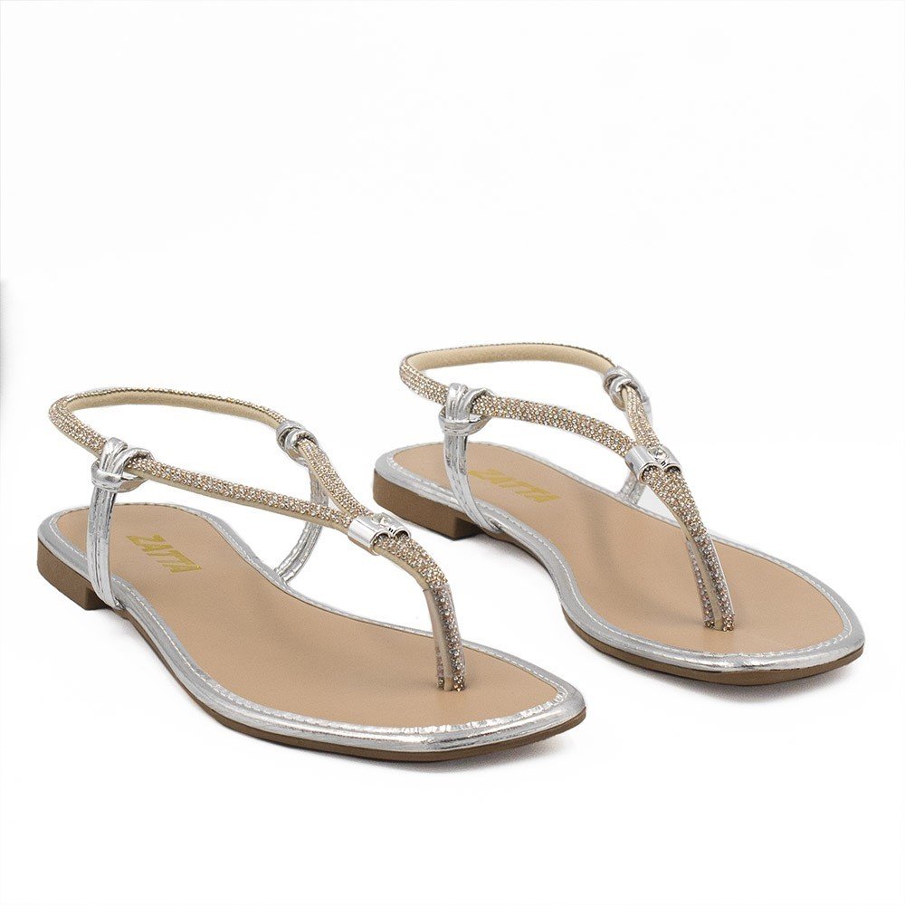 Rasteira Zatta Tira de Strass Antonieta Prata Prata 3