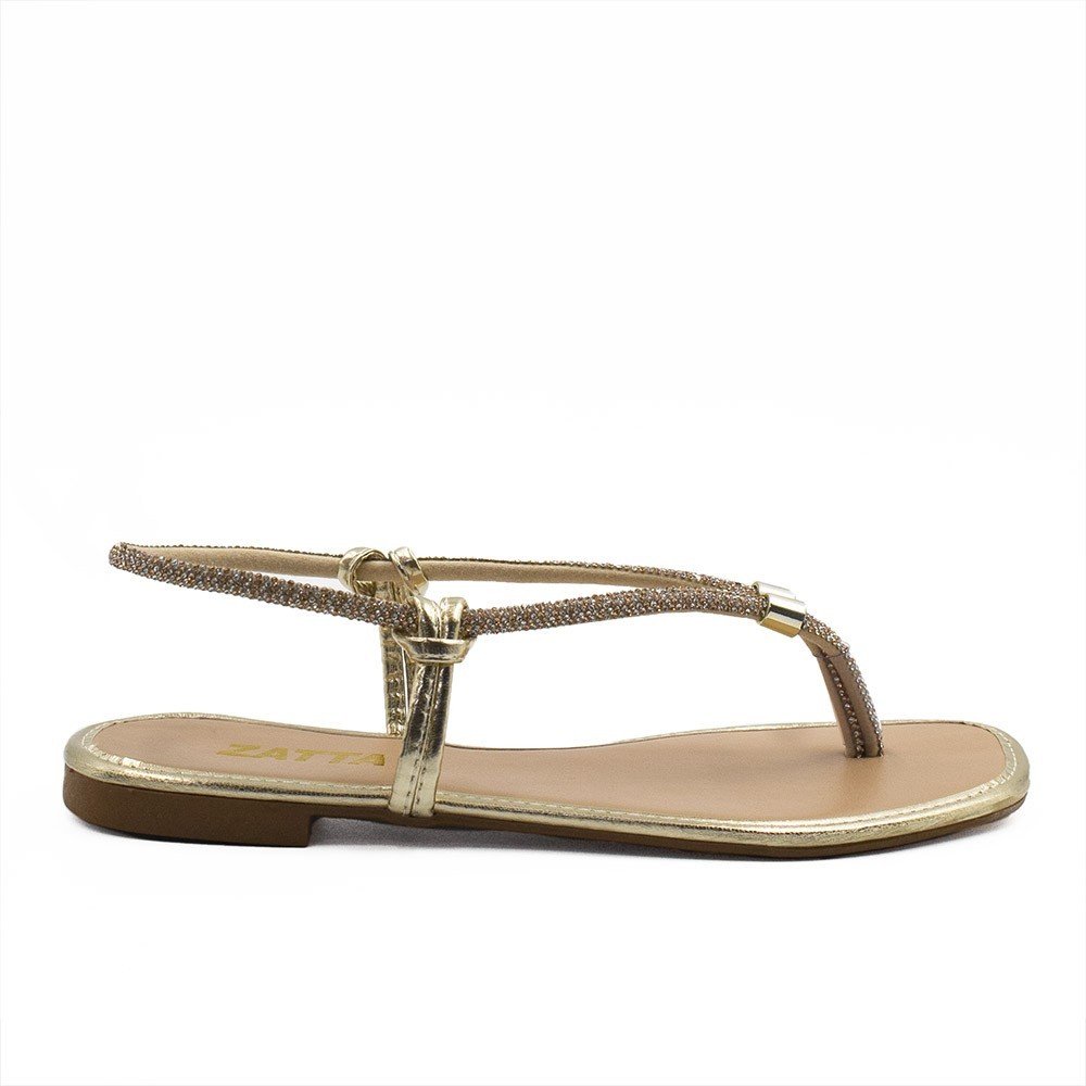 Rasteira Zatta Tira de Strass Antonieta Dourada