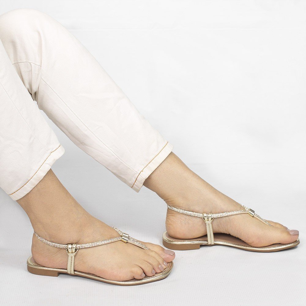 Rasteira Zatta Tira de Strass Antonieta Dourada Dourado 2