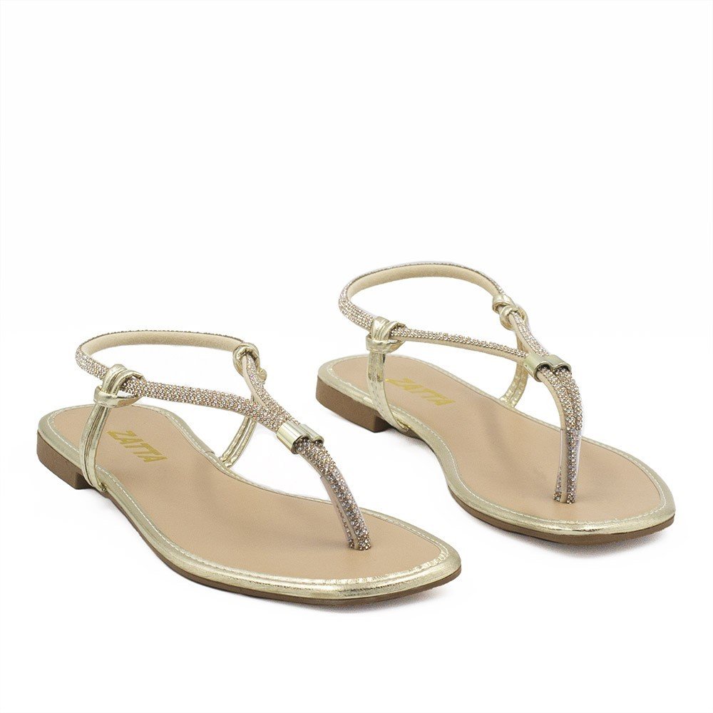 Rasteira Zatta Tira de Strass Antonieta Dourada Dourado 3