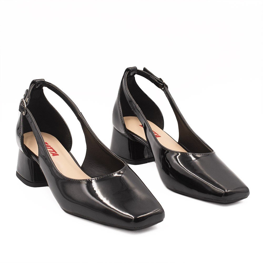 Sapato Zatta  Retrô  Bico Quadrado Ingrid Verniz Preto Preto 3