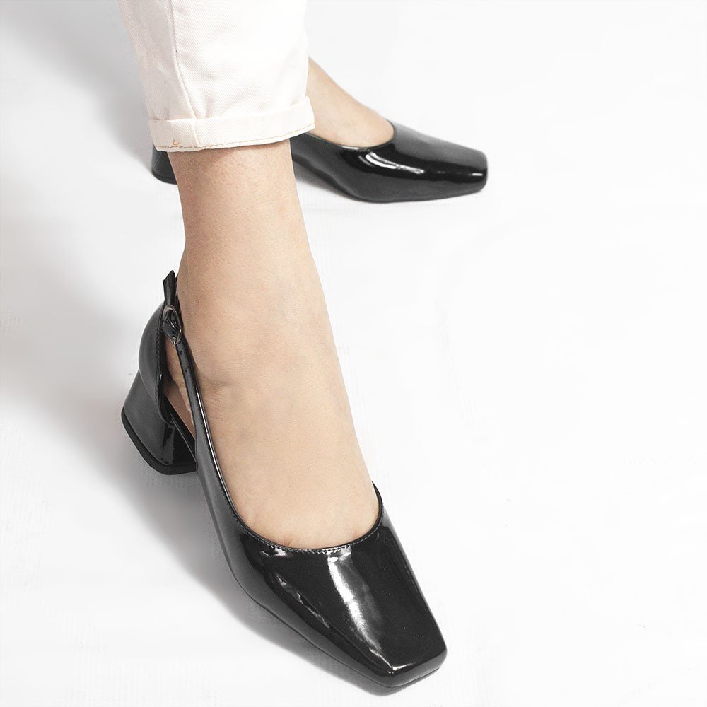 Sapato Zatta  Retrô  Bico Quadrado Ingrid Verniz Preto Preto 5