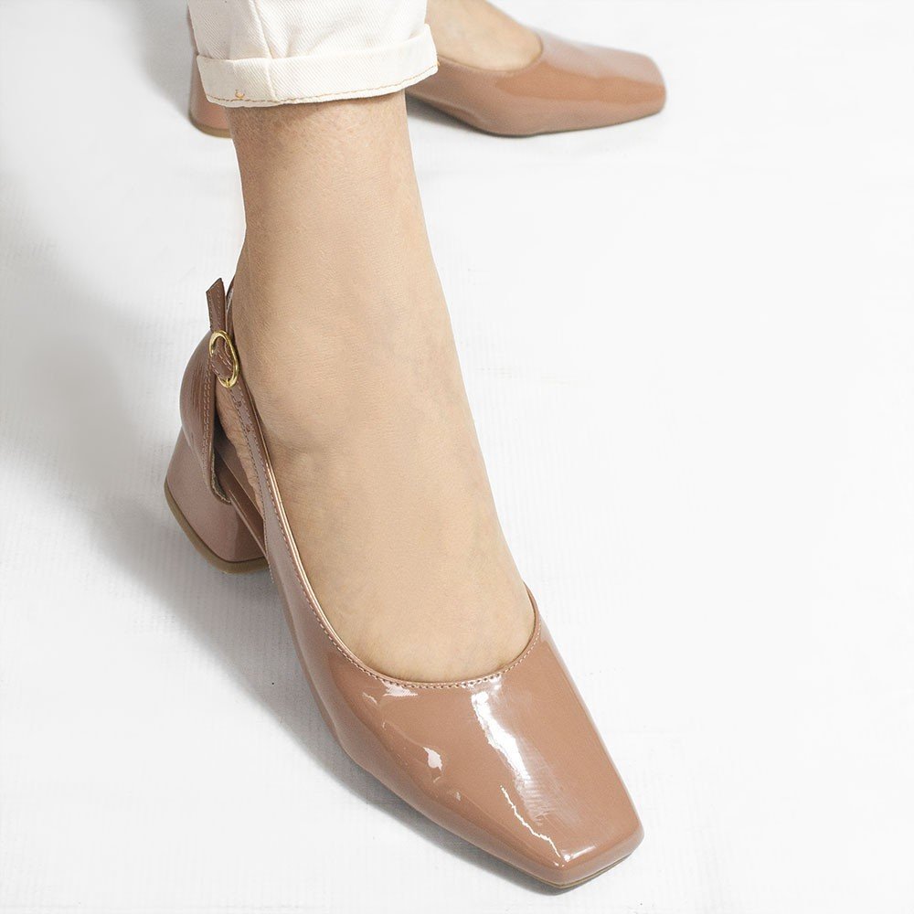 Sapato Zatta  Retrô  Bico Quadrado Ingrid Verniz Nude Nude 4