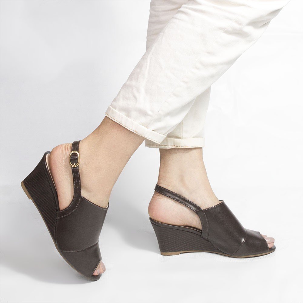 Sandália Peep Toe Zatta Anabela Iracema Marrom Marrom 2