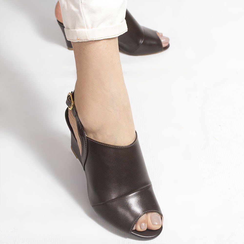 Sandália Peep Toe Zatta Anabela Iracema Marrom Marrom 4