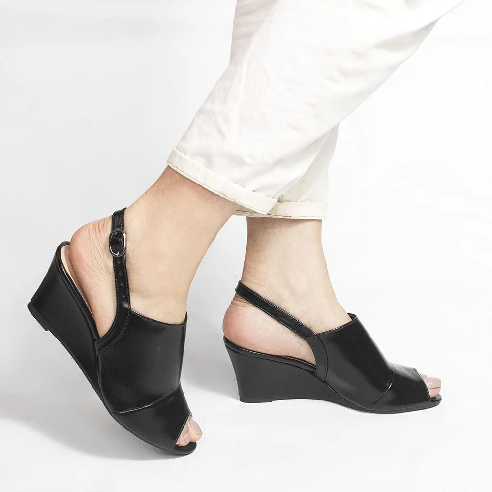 Sandália Peep Toe Zatta Anabela Iracema Preta Preto 3