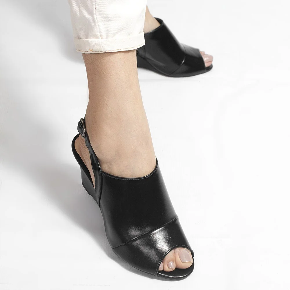 Sandália Peep Toe Zatta Anabela Iracema Preta Preto 5