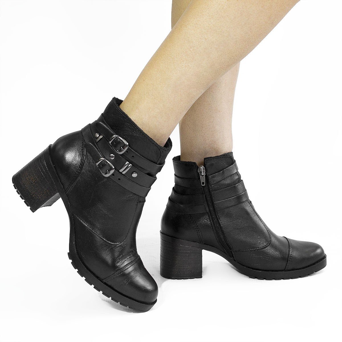 Bota Zatta Coturno Couro Fivela Mônica Preto