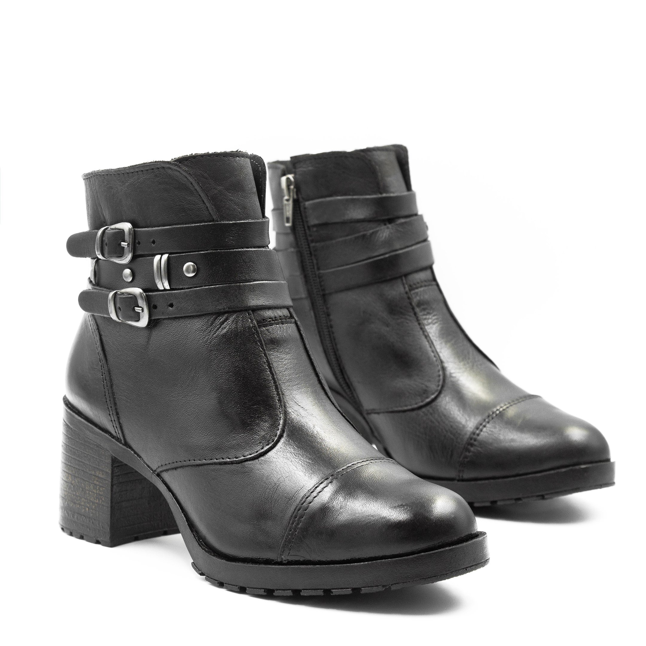 Bota Zatta Coturno Couro Fivela Mônica Preto