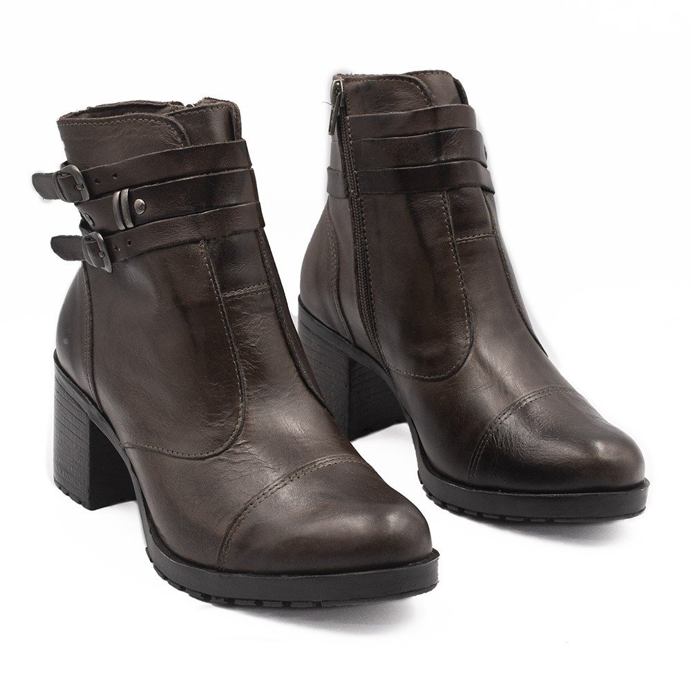 Bota Coturno Couro Fivela Mônica Café Marrom 3