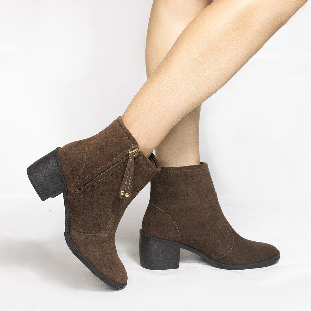 Bota Zatta Cano Médio Salto Bloco Violeta  Camurça Marrom Marrom 2