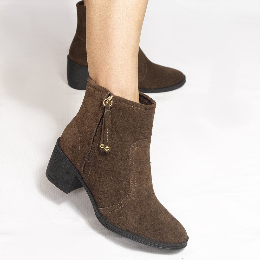 Bota Zatta Cano Médio Salto Bloco Violeta  Camurça Marrom Marrom 4