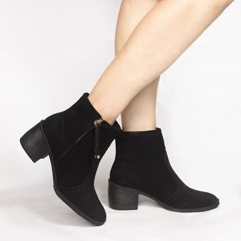 Bota Zatta Cano Médio Salto Bloco Violeta  Camurça Preta Preto 2