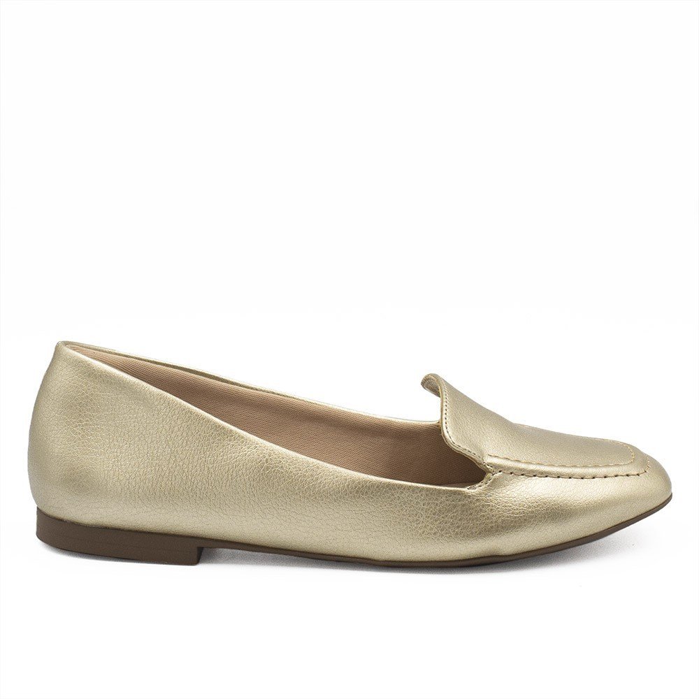 Mocassim Zatta Liso Bico Quadrado Silvana Dourado