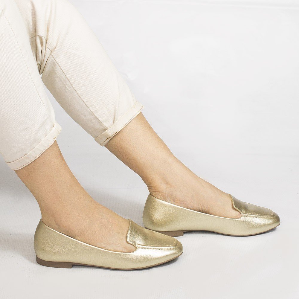 Mocassim Zatta Liso Bico Quadrado Silvana Dourado Dourado 2