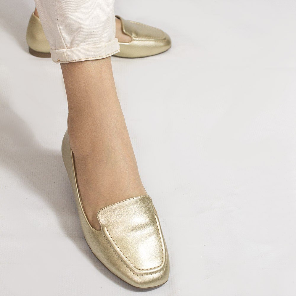 Mocassim Zatta Liso Bico Quadrado Silvana Dourado Dourado 4