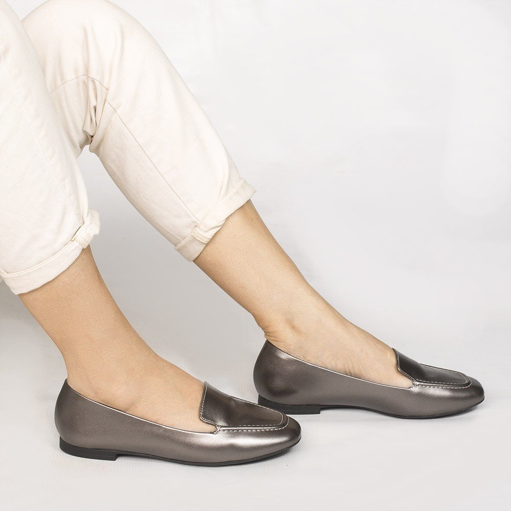 Mocassim Zatta Liso Bico Quadrado Silvana Prata Velho Prata 2