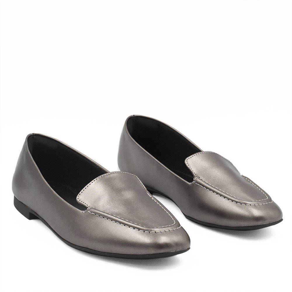 Mocassim Zatta Liso Bico Quadrado Silvana Prata Velho Prata 3