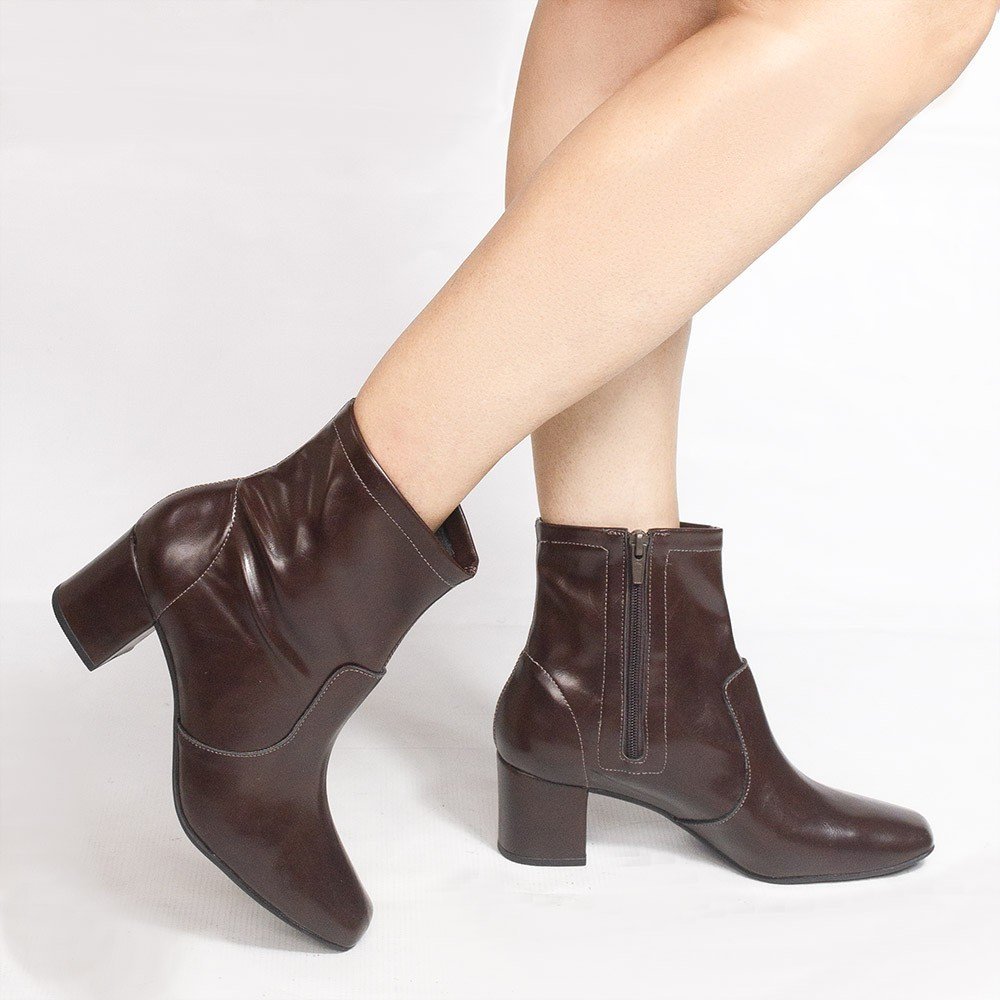 Bota Zatta Salto Bloco Bico Quadrado Helouise Marrom Marrom 2