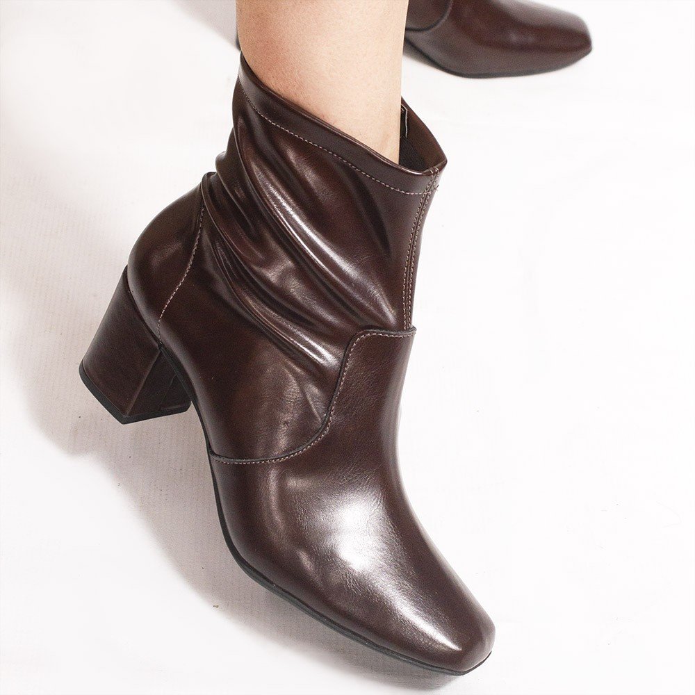 Bota Zatta Salto Bloco Bico Quadrado Helouise Marrom Marrom 3