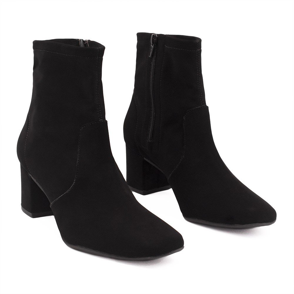 Bota Zatta Salto Bloco Bico Quadrado Helouise  Nobuck Preta Preto 3