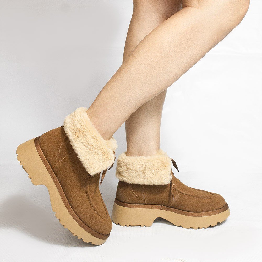 Bota Zatta Coturno Pelúcia Cadarço Hadassa Caramelo Marrom 2