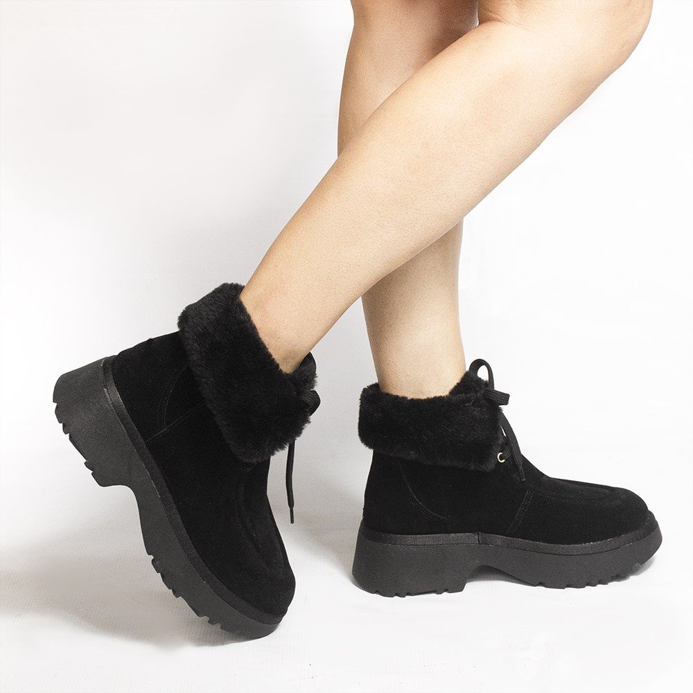 Bota Zatta Coturno Pelúcia Cadarço Hadassa Preta Preto 2