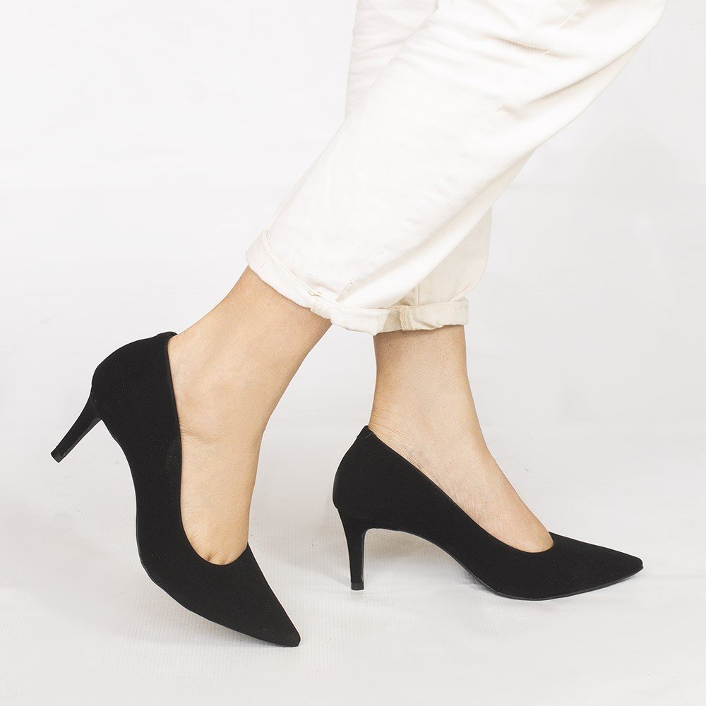 Scarpin Zatta Bico Fino Salto Médio Lolita  Nobuck Preto Preto 2