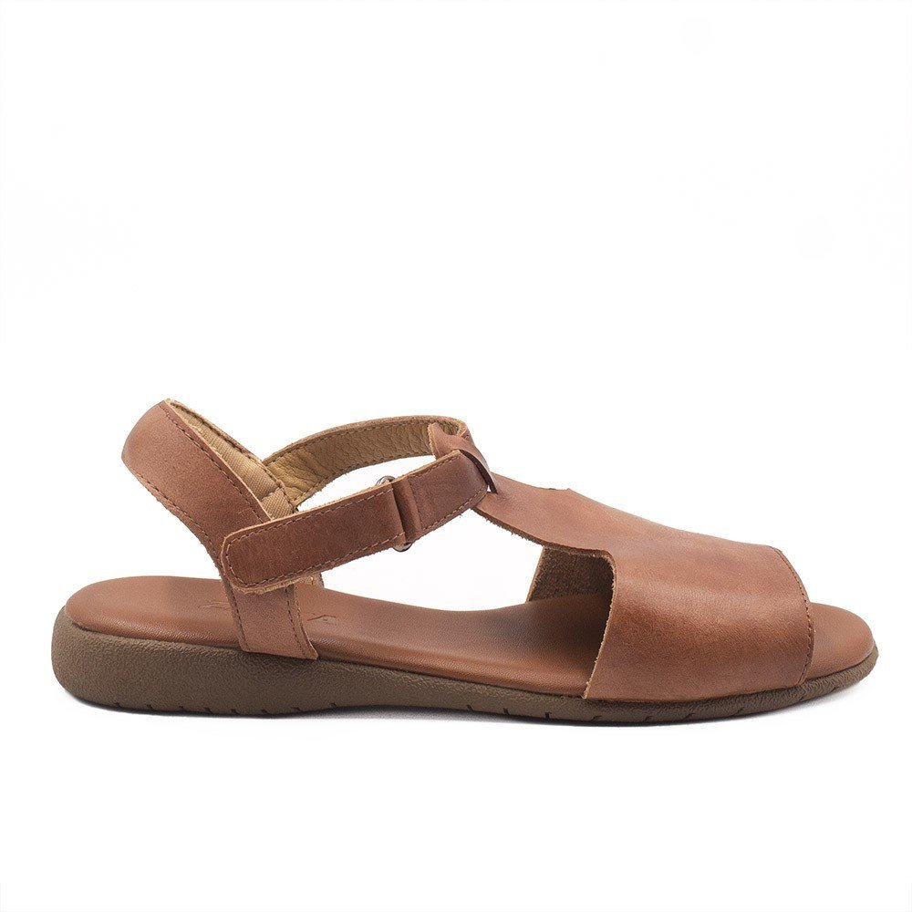 Sandália Zatta Flat em Couro Elaine Caramelo