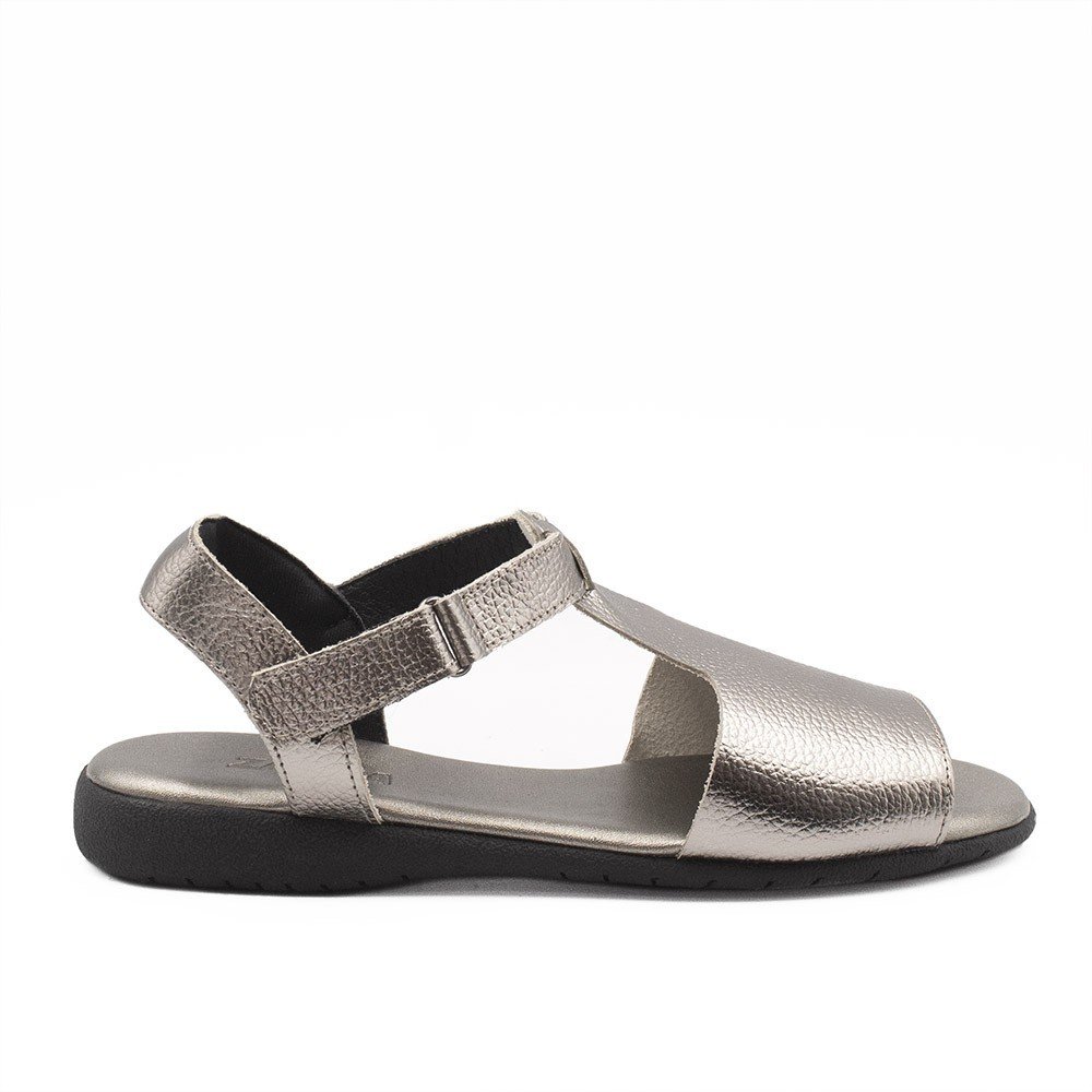 Sandália Zatta Flat em Couro Elaine Prata Velho