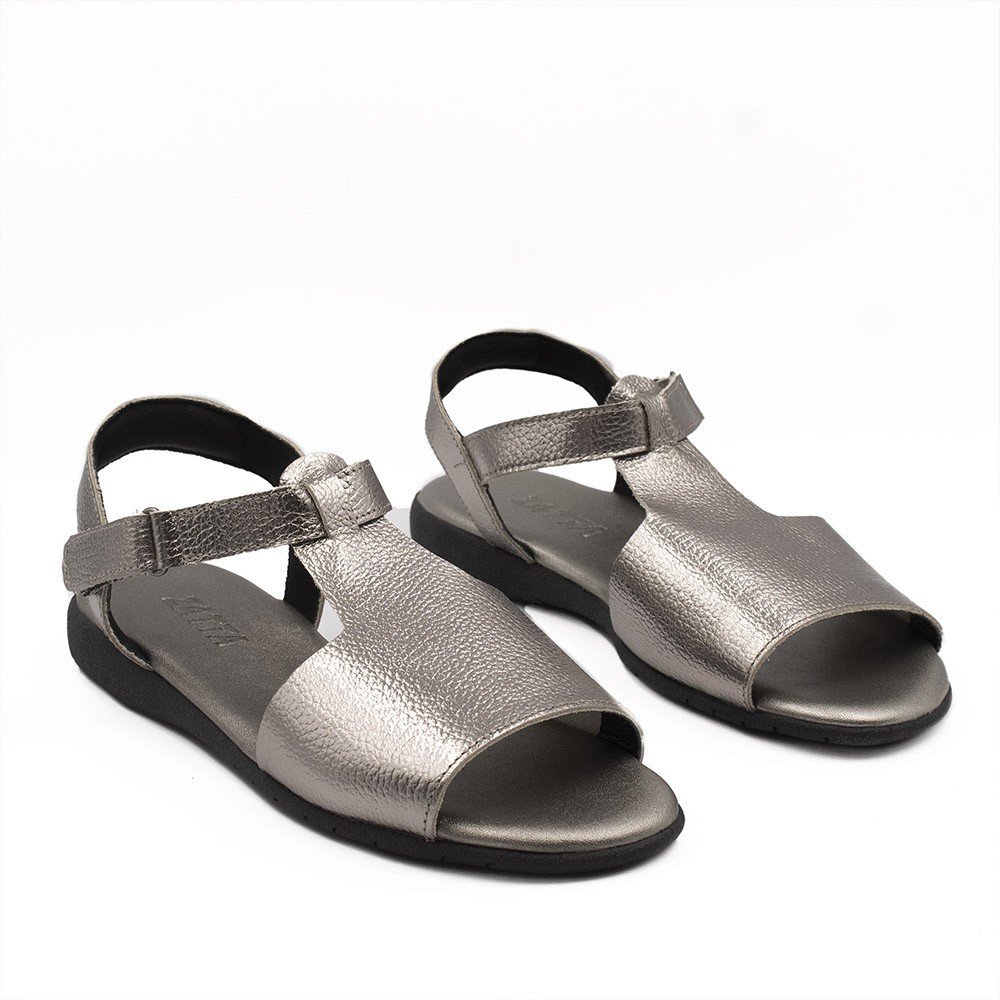 Sandália Zatta Flat em Couro Elaine Prata Velho Marrom 3