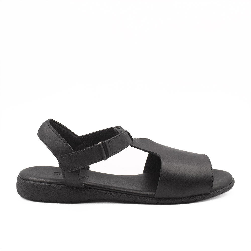 Sandália Zatta Flat em Couro Elaine Preta Preto