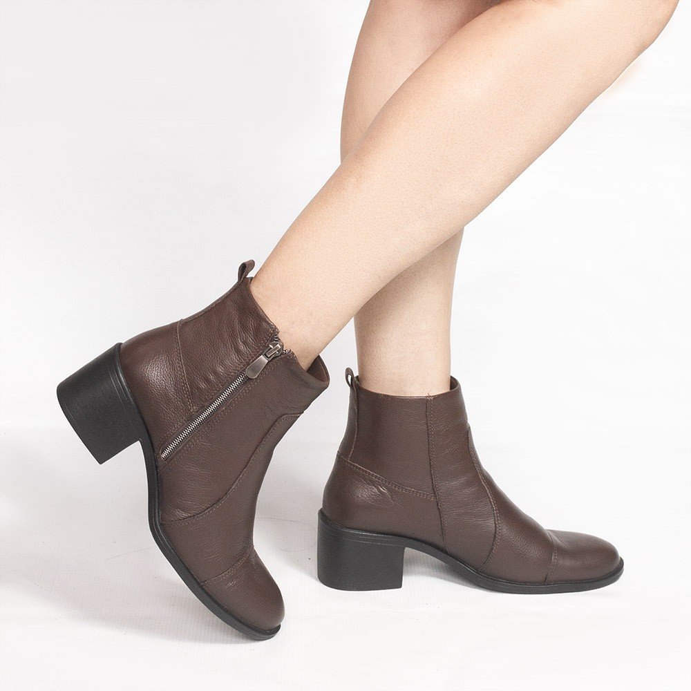 Bota Zatta Salto Bloco Couro Jovita  Marrom Marrom 2