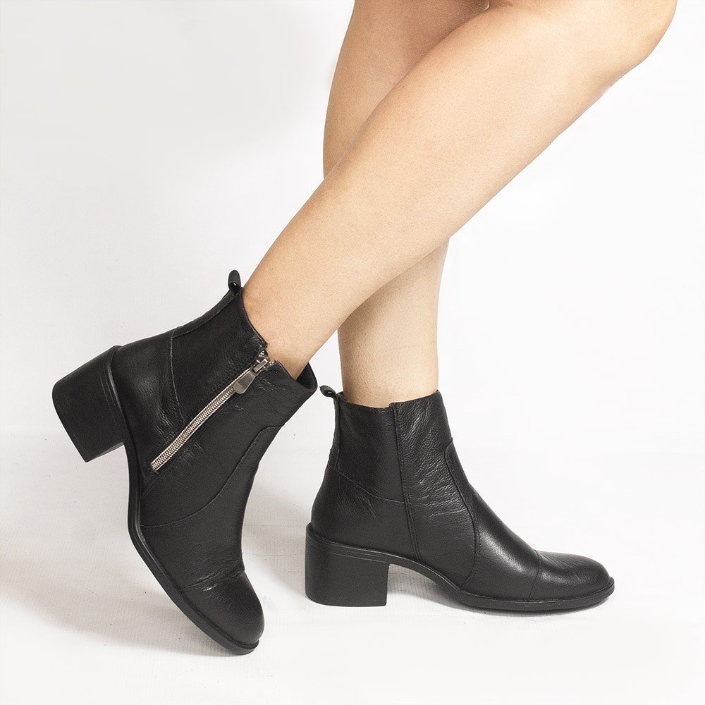 Bota Zatta Salto Bloco Couro Jovita Preta Preto 2