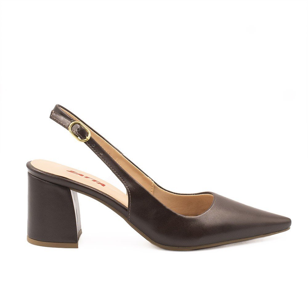 Scarpin Zatta Slingback Salto Bloco Aline Café