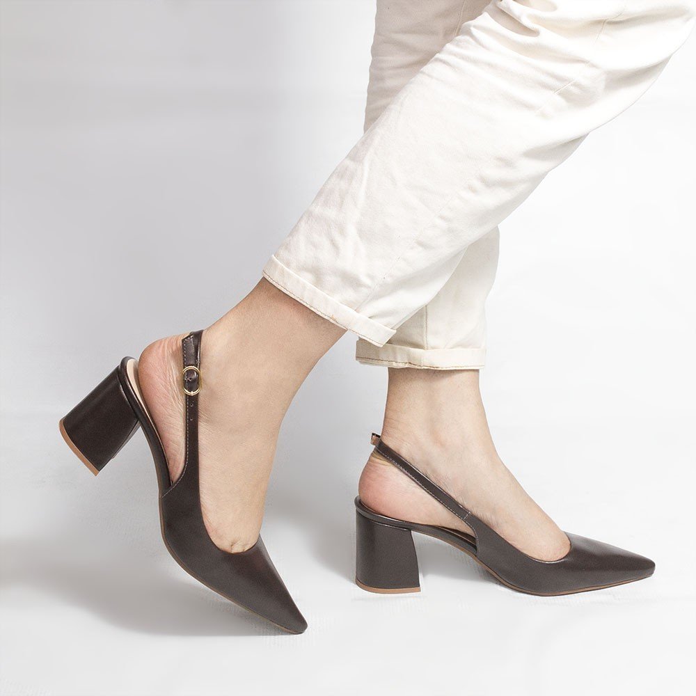Scarpin Zatta Slingback Salto Bloco Aline Café Marrom 2